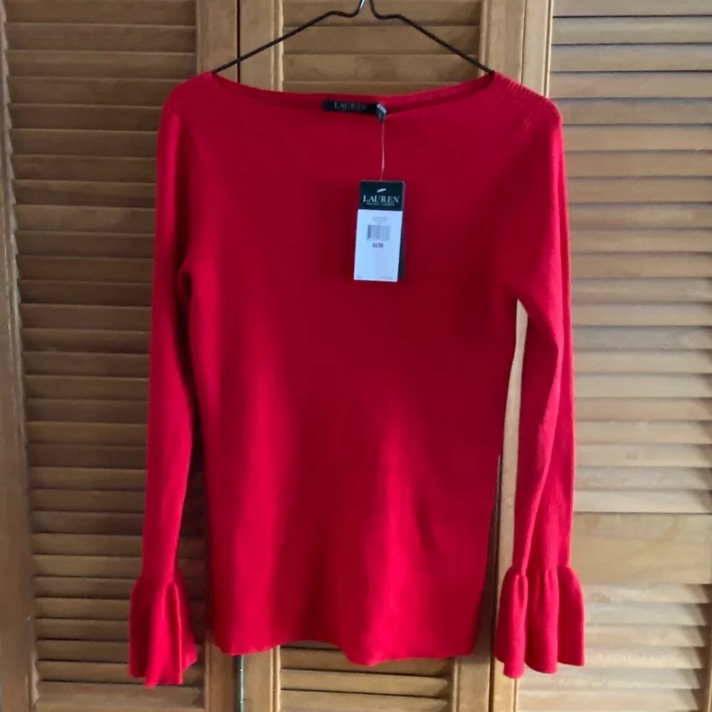 Lauren Ralph Lauren Pullover Sweater, NEW,US M, Long Sleeve, Boat Neck, Red - Picture 5 of 10